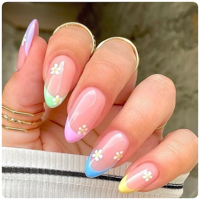 Pastel Floral French Tips nail