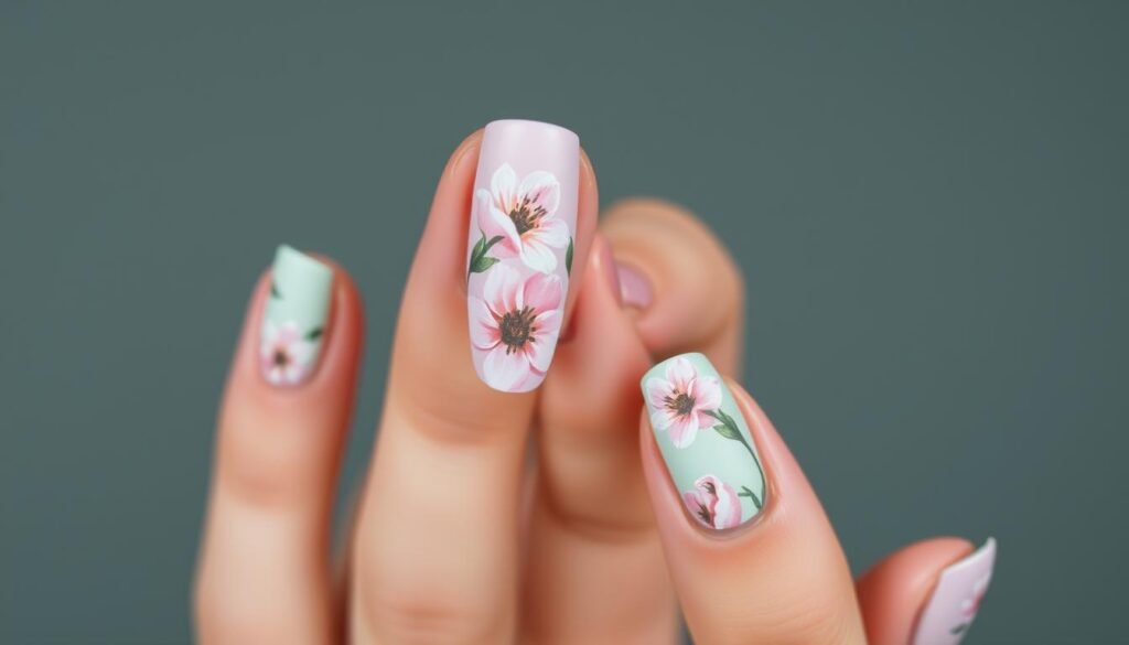 matte florals nail art