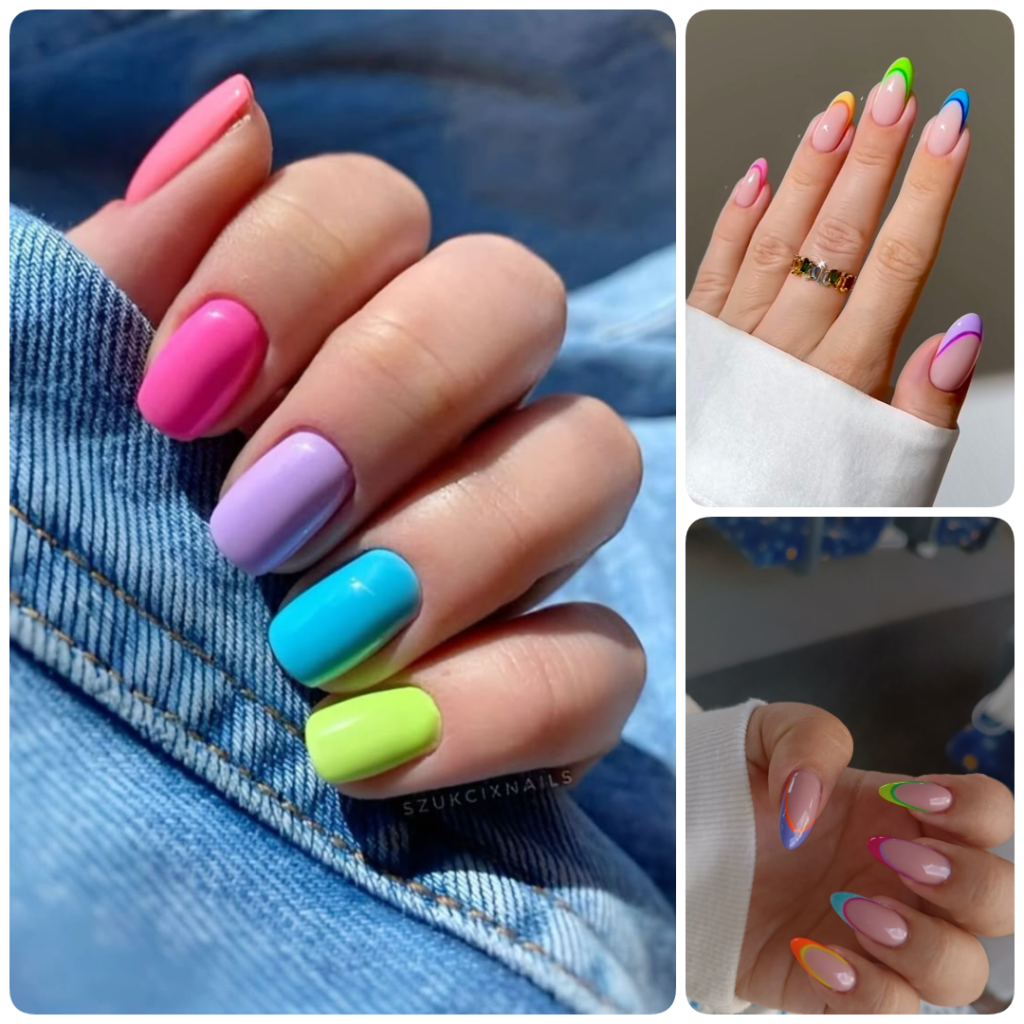 Multicolor Neon Tips Colorful Nail Art Ideas