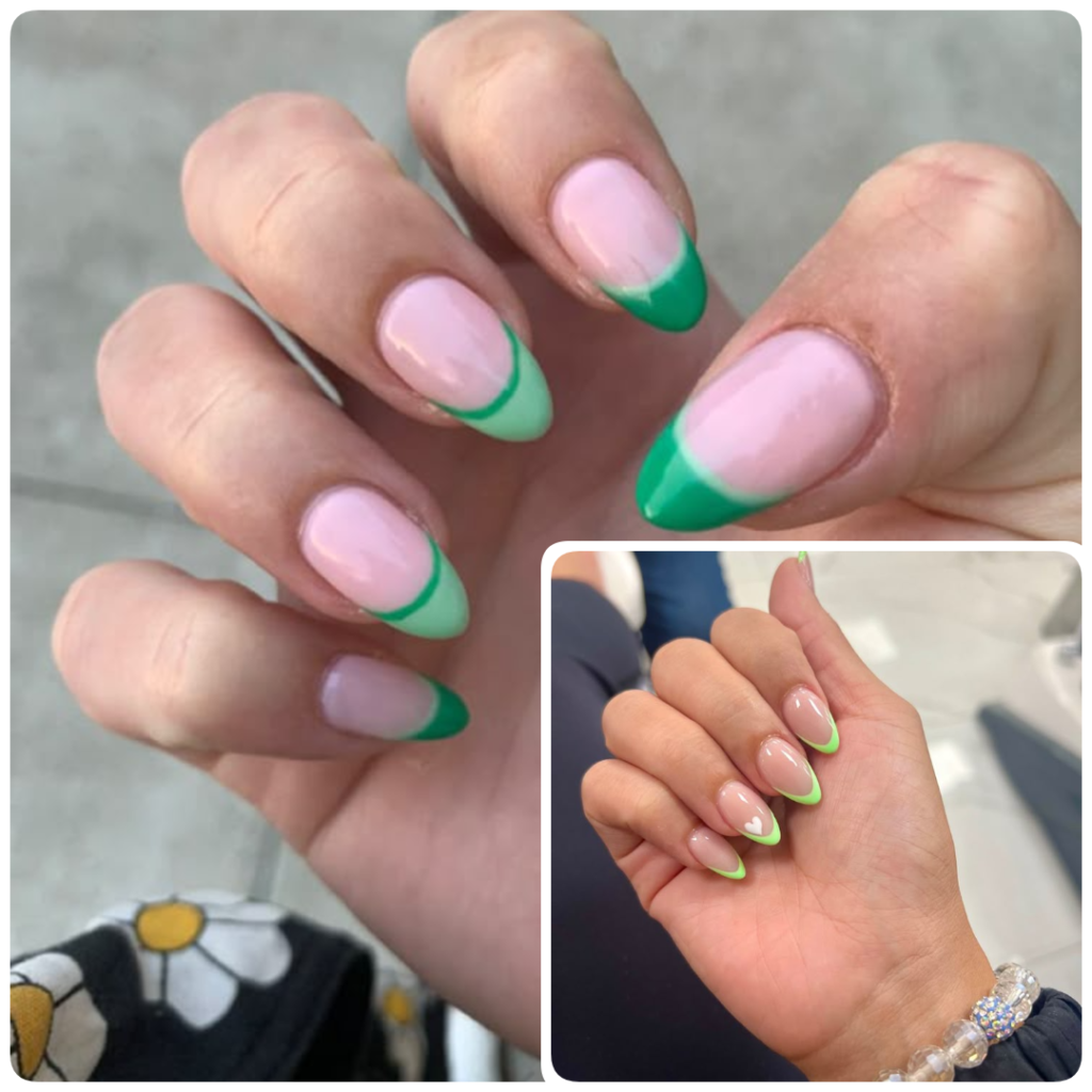 Elevate Your Manicure with Dotted French Design & Green Tips