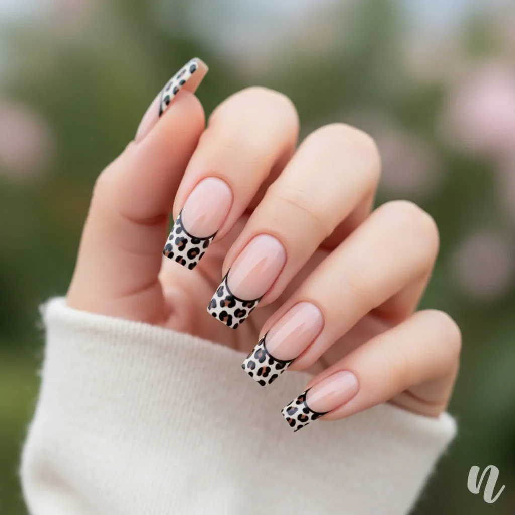 French Tips with Animal Print