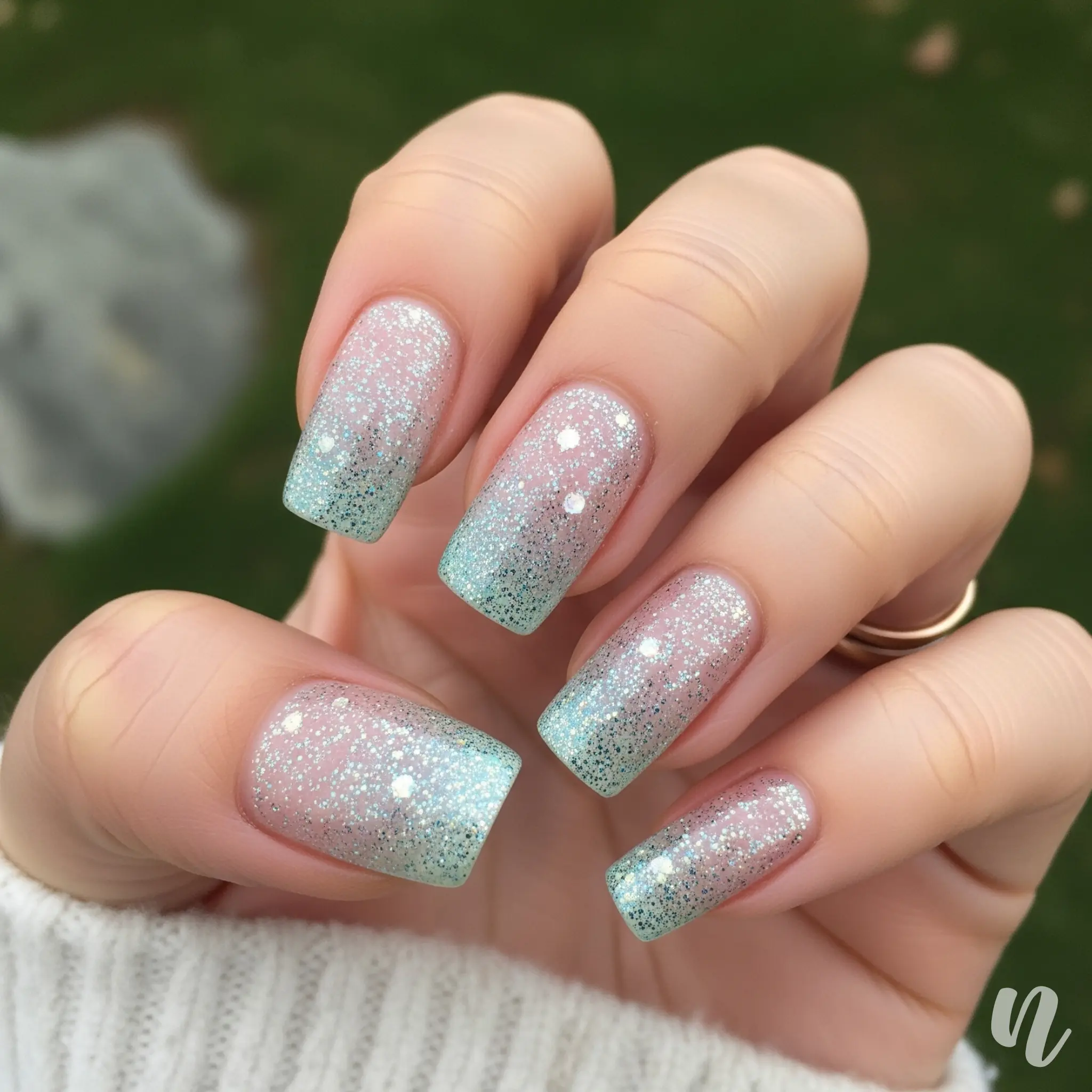 French Tips with Glitter Fade