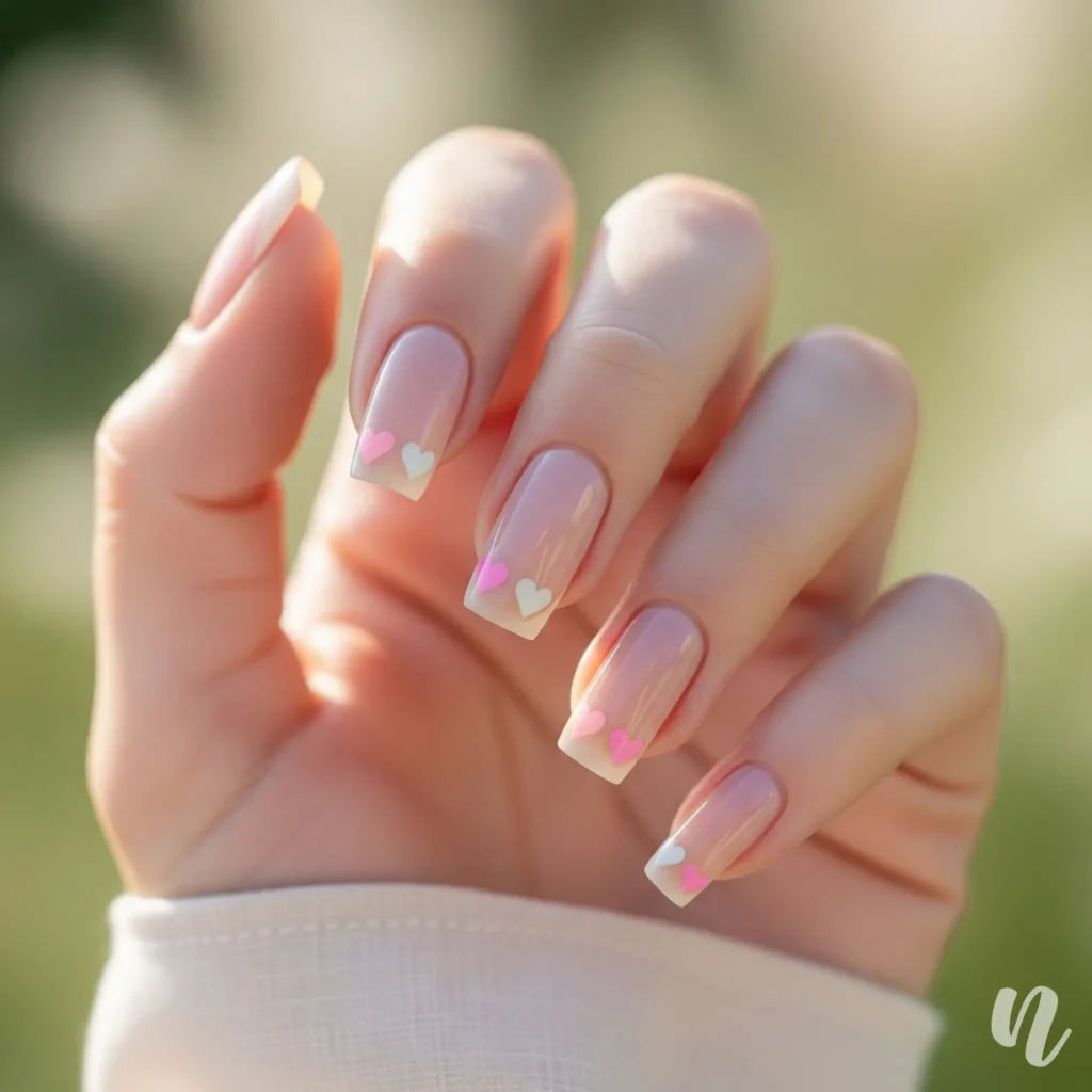 French Tips with Heart Designs