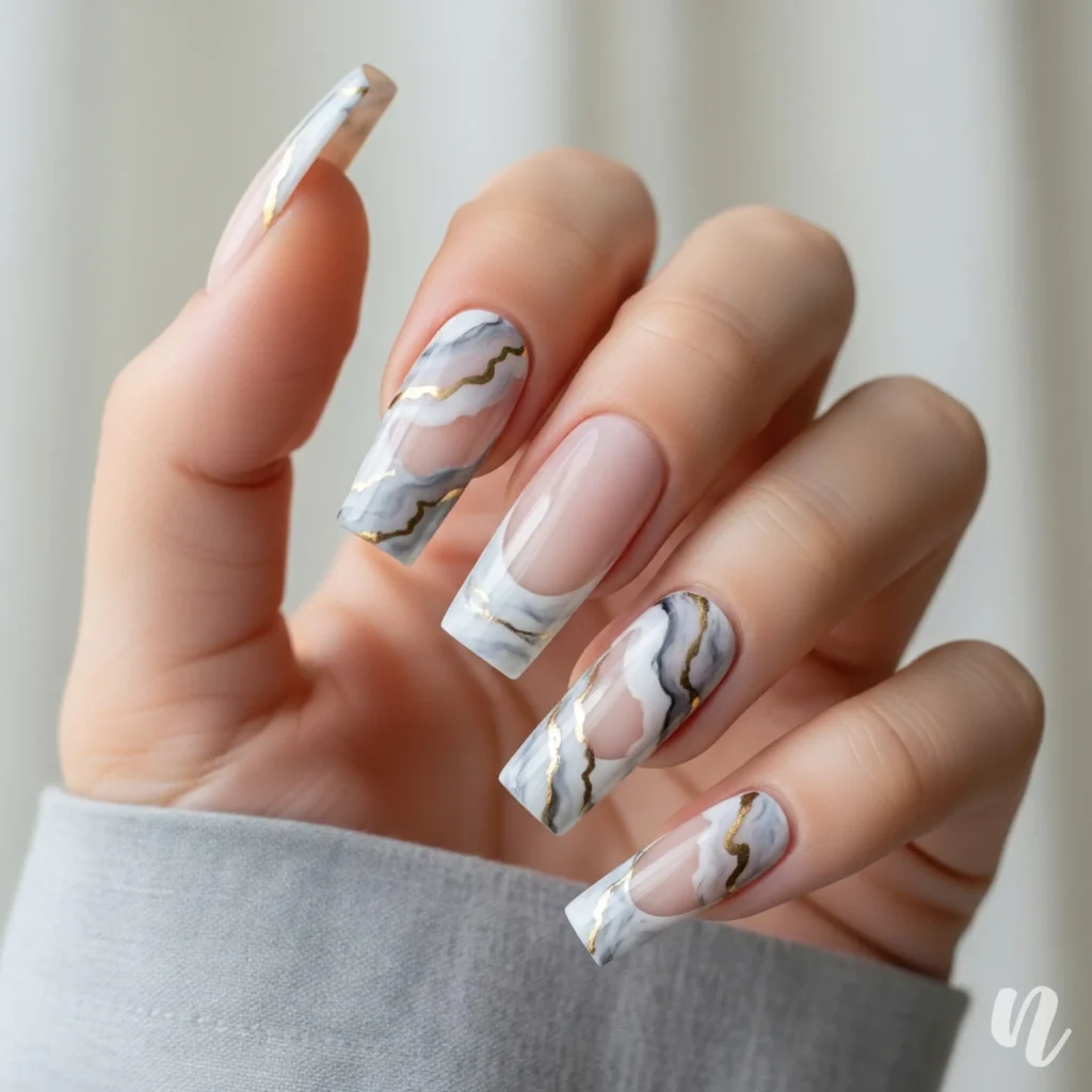 Marble Effect French Tips