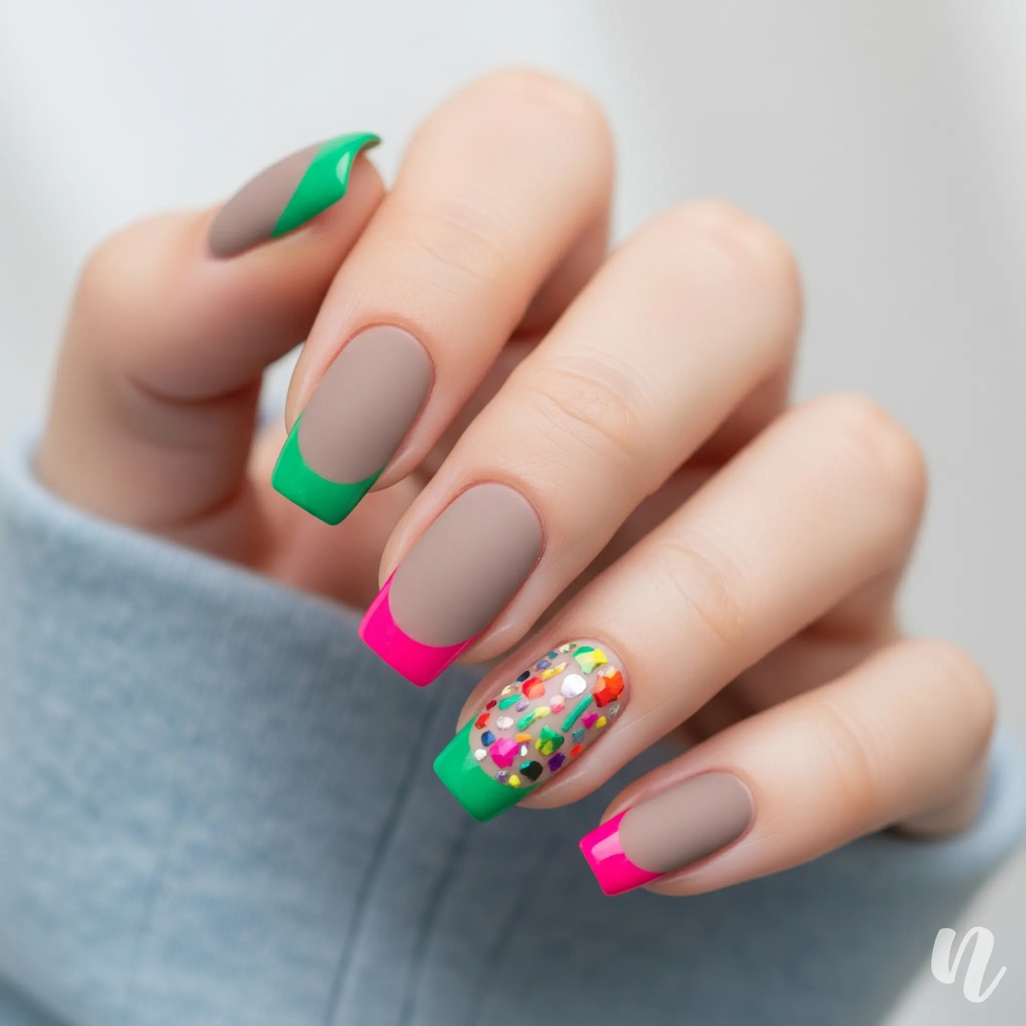 Matte Nude with Bold Tips