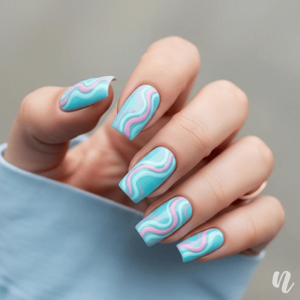 Baby Blue Abstract Nails