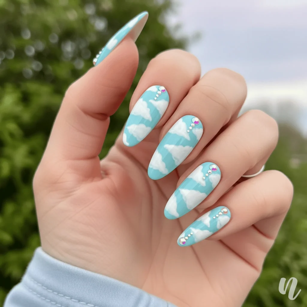 Baby Blue Cloud Nails