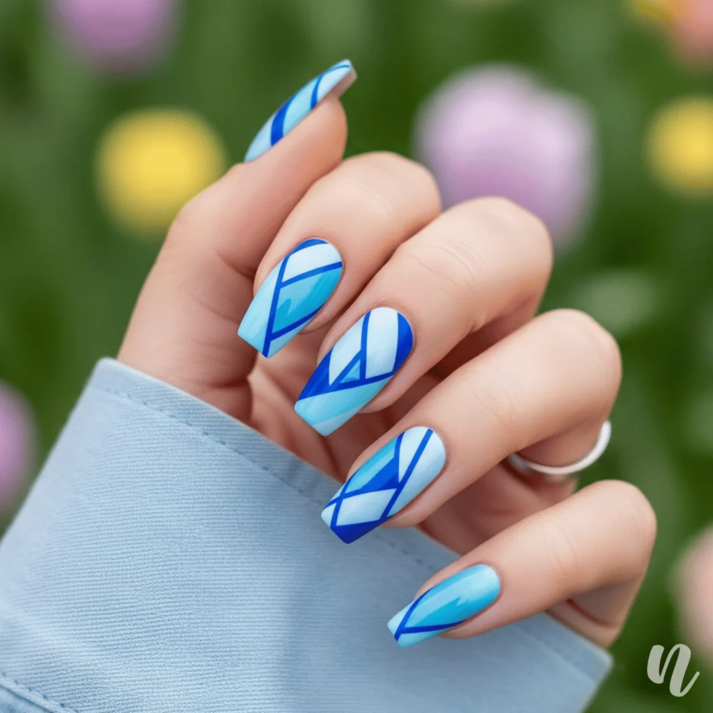 Baby Blue Geometric Nails