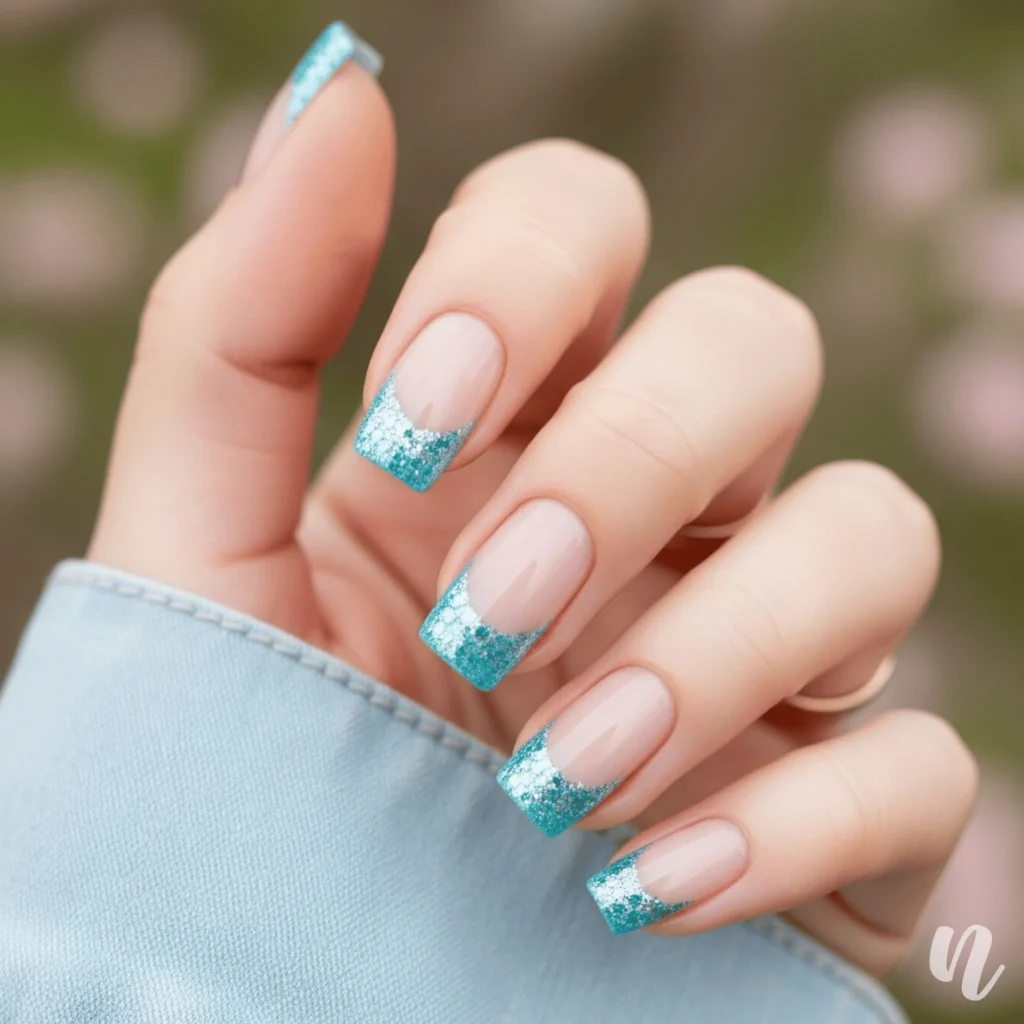 Baby Blue Glitter Tips