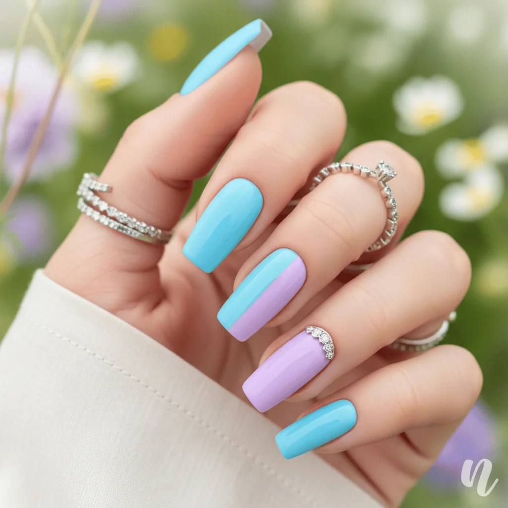 Baby Blue & Lilac Split Nails
