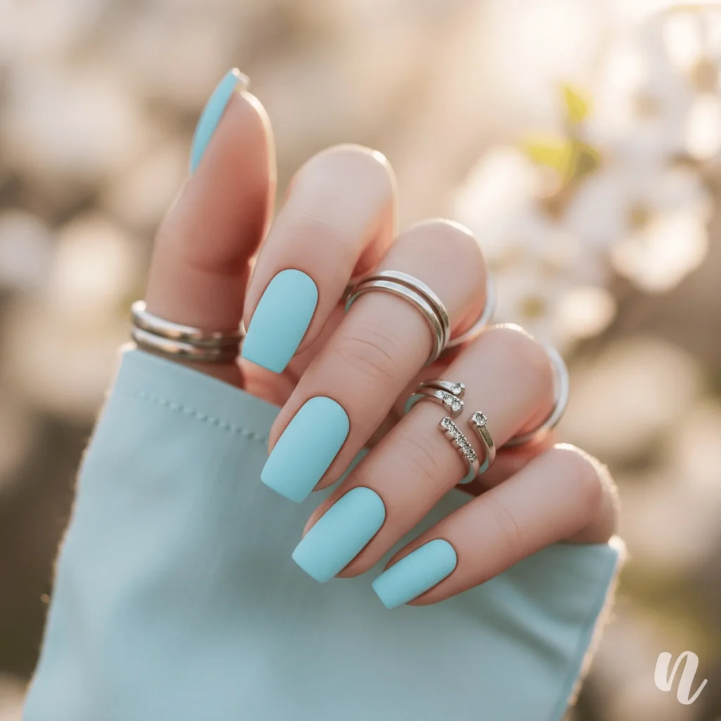 Baby Blue Matte Nails