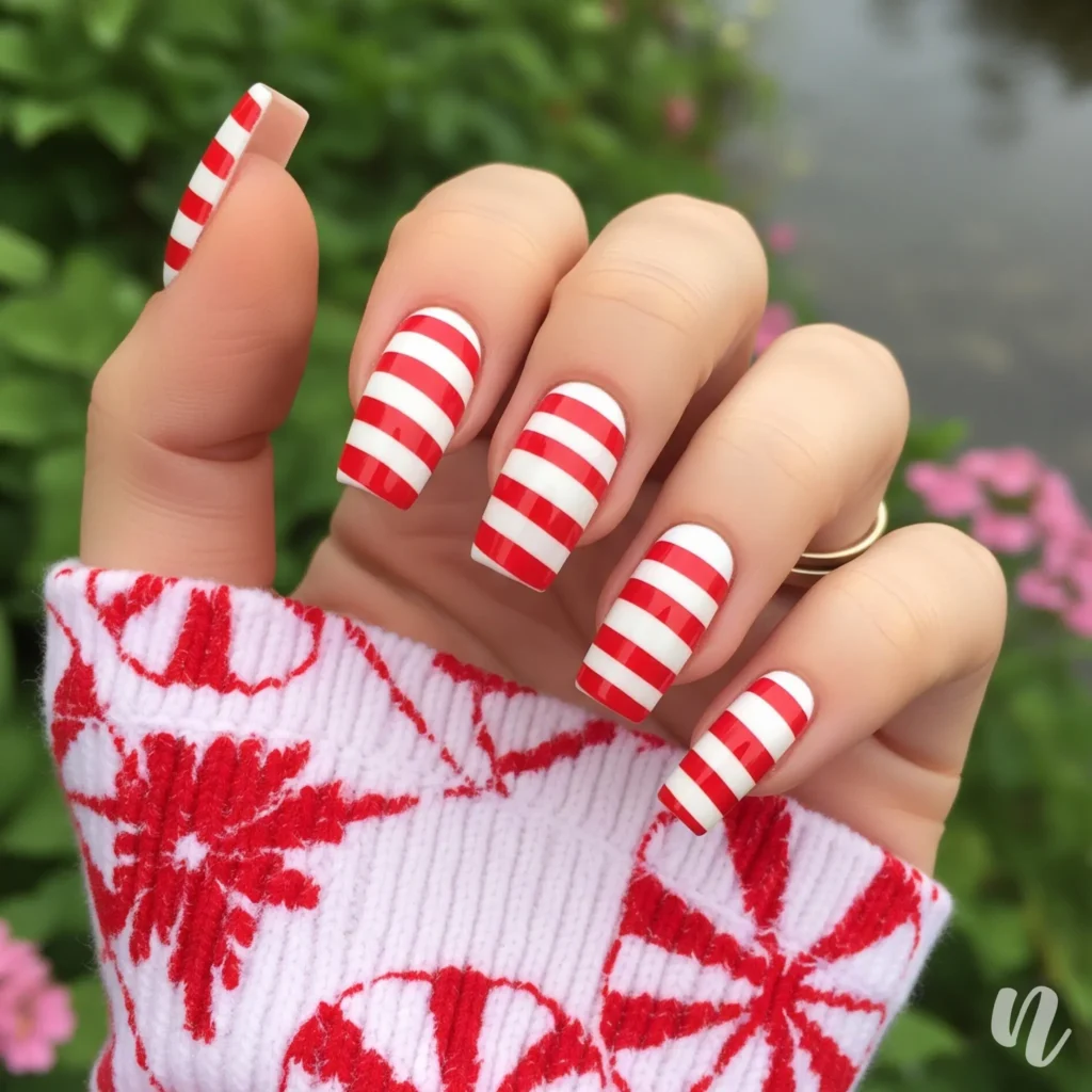 Candy Cane Striped Nails