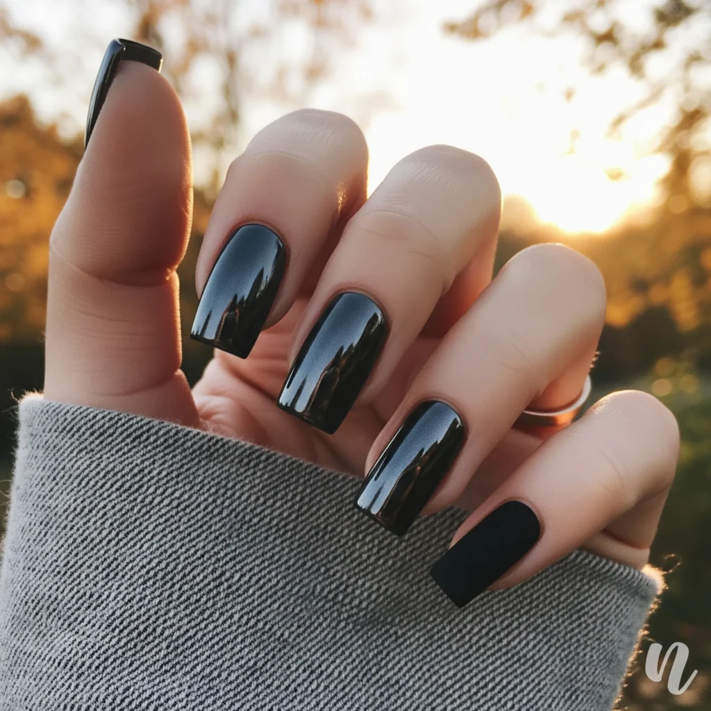 Charcoal Black Chrome Nails
