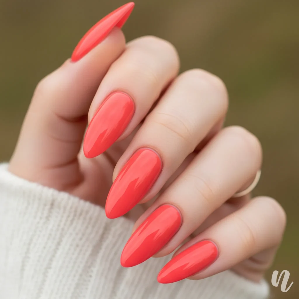 Coral Bloom Almond Nails
