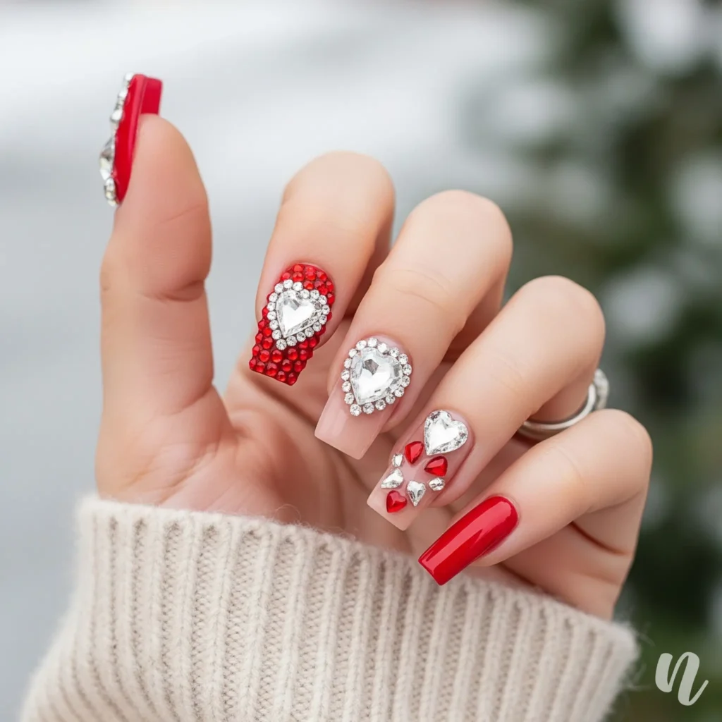 Crystal Rhinestone Valentine Nails