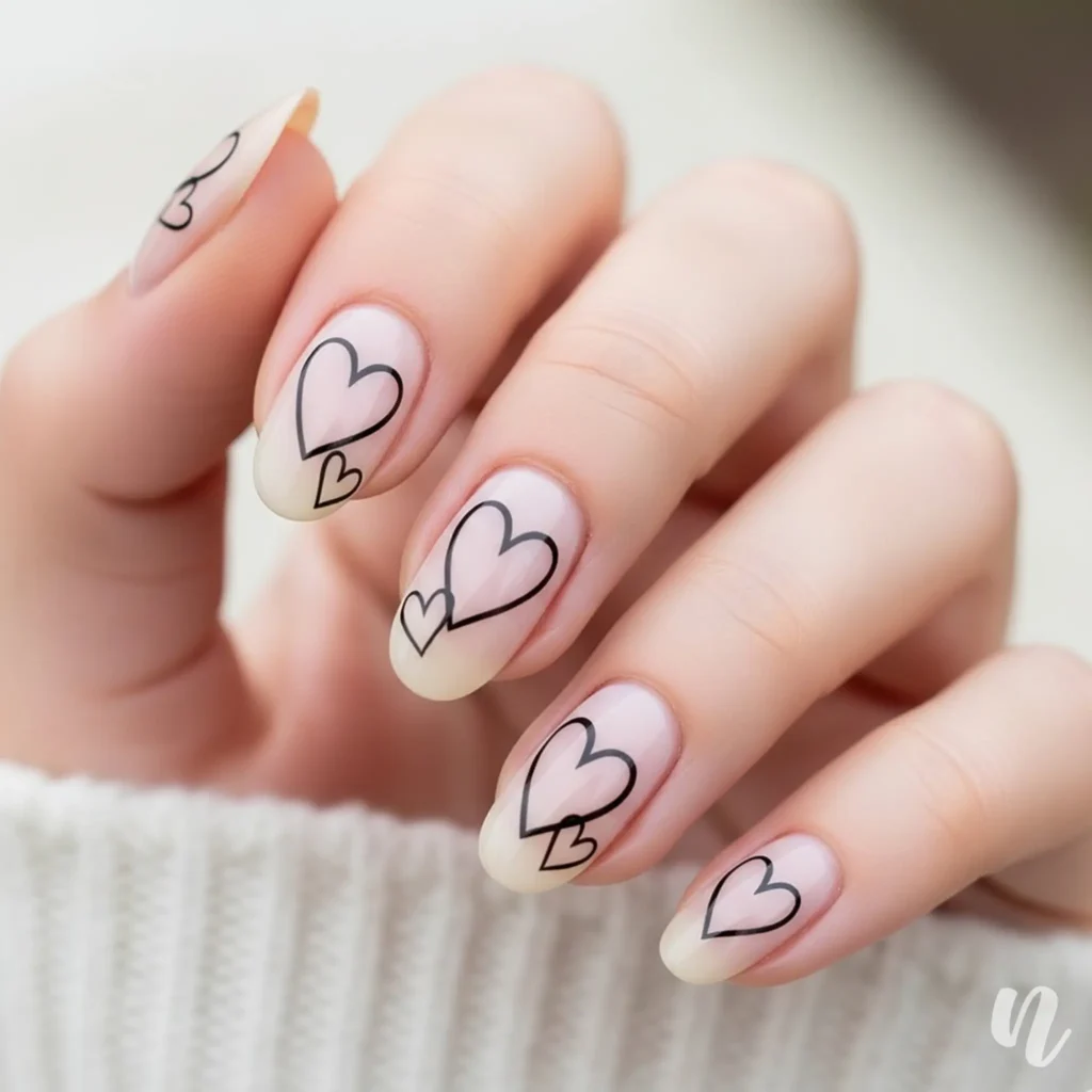 Dainty Heart Outline Nails