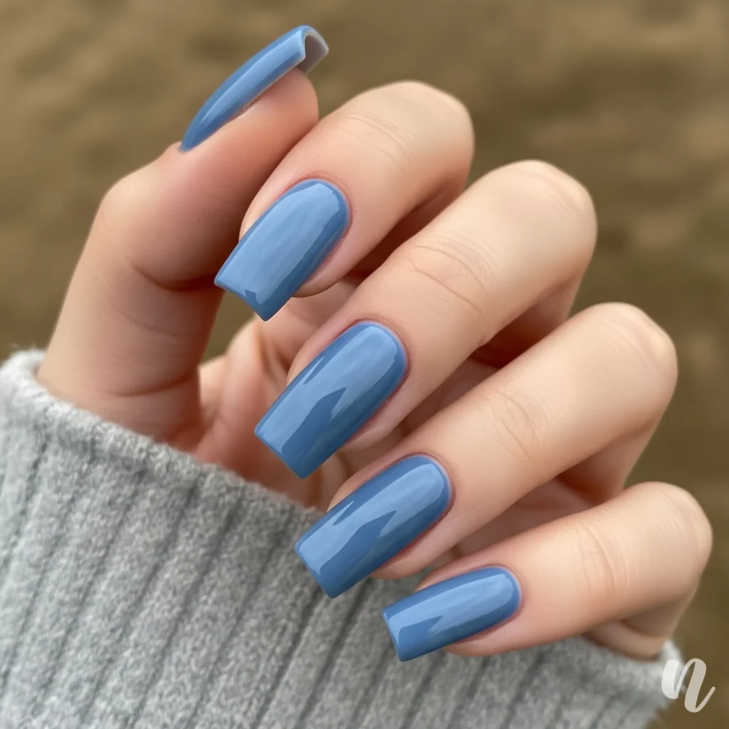 Denim Blue Square Nails
