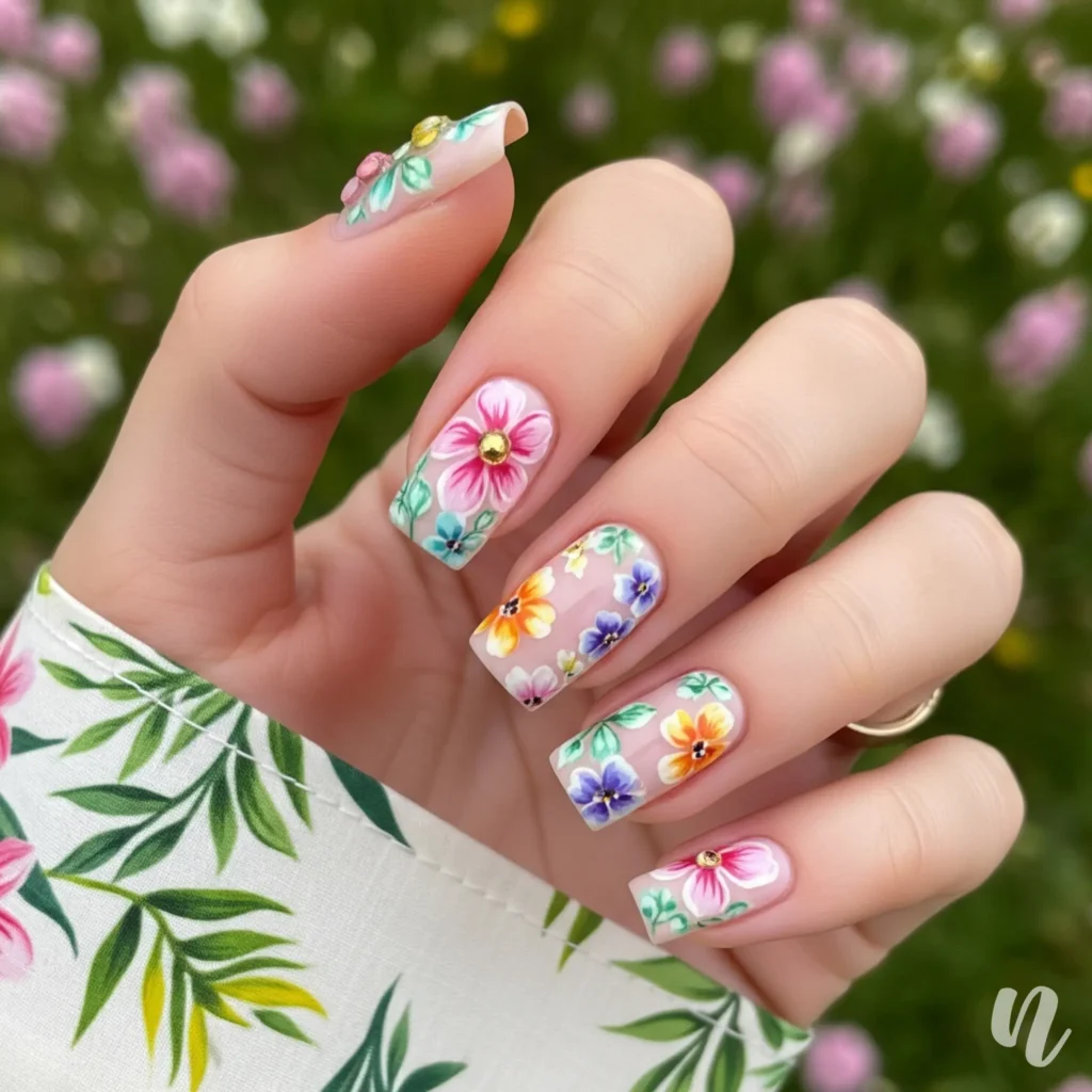 Floral Art Square Nails