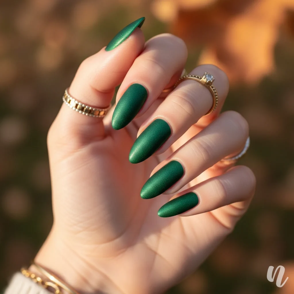 Forest Green Velvet Nails