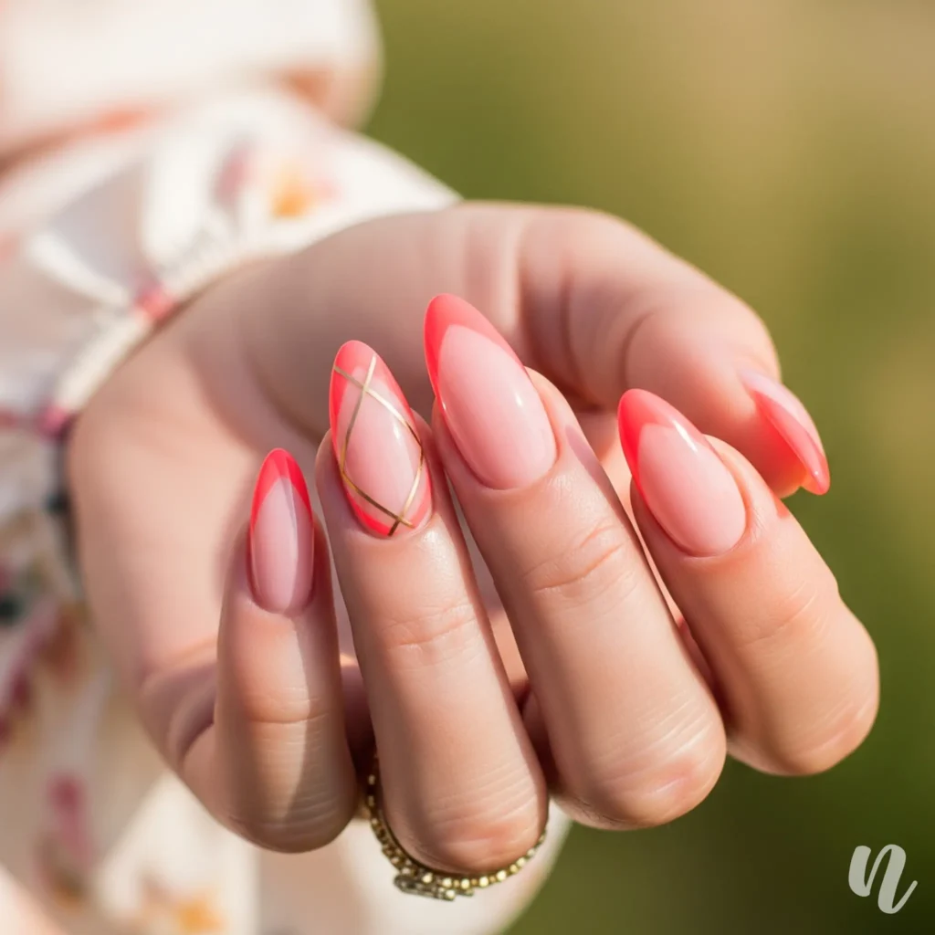 French Tip Almond Nails with Twist