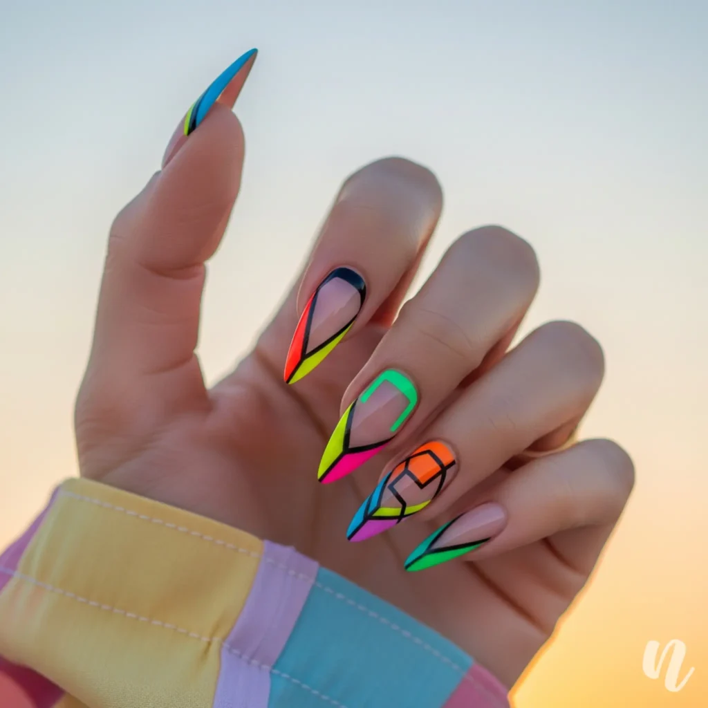 Geometric Almond Nails