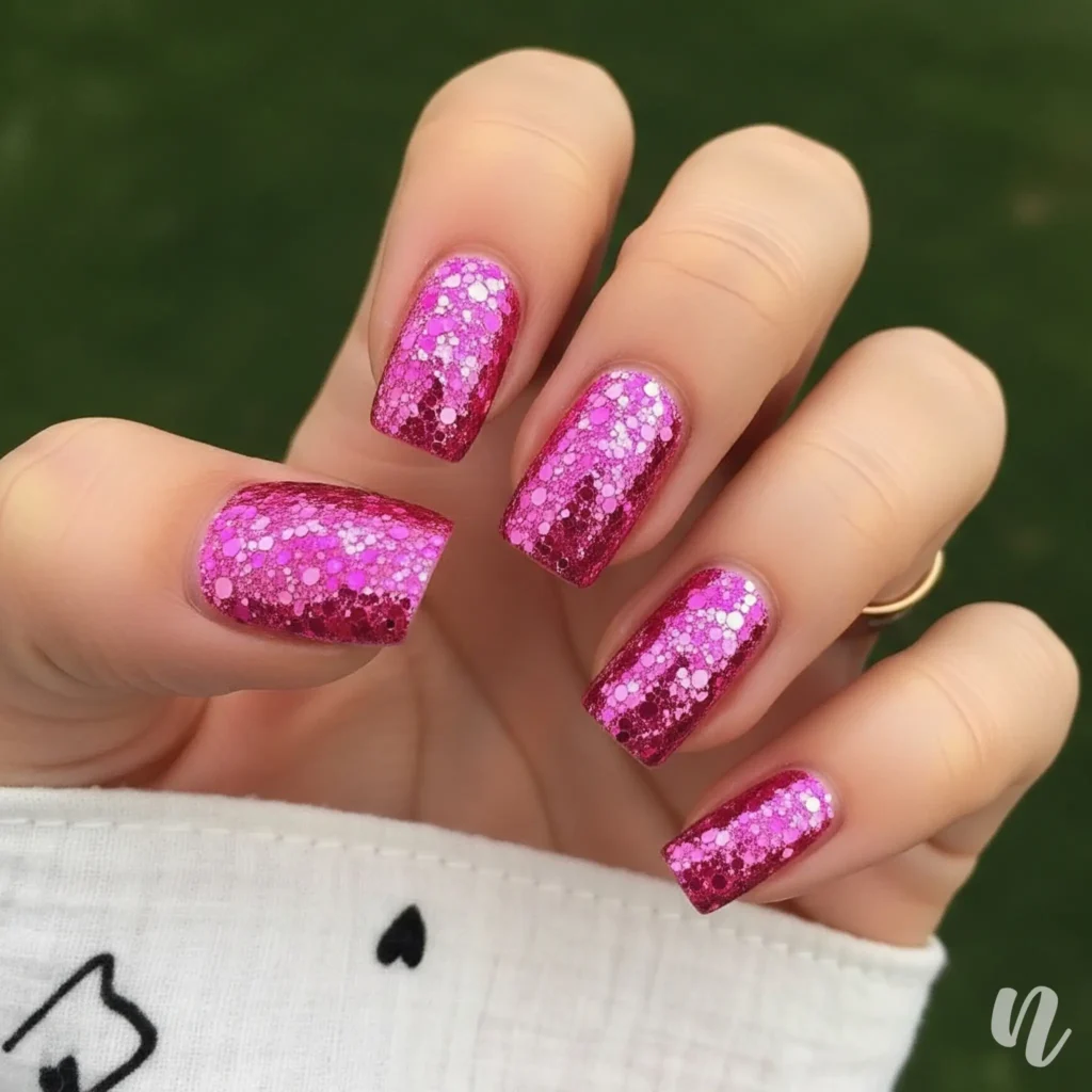 Glittery Pink Valentine Nails