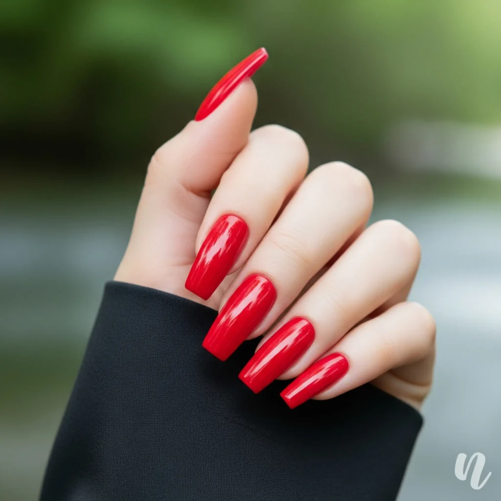 Glossy Red Acrylic Nails