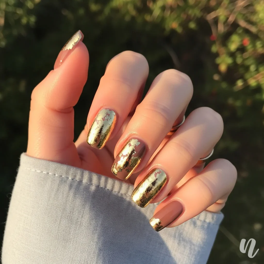Gold Foil Accent Nails
