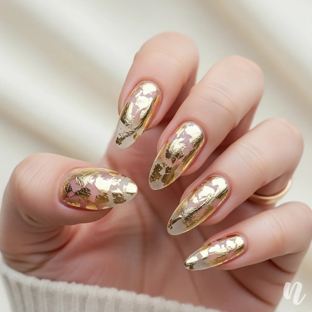 Gold Foil Almond Nails