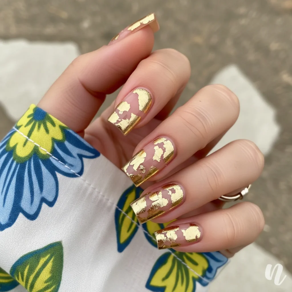 Gold Foil Square Nails