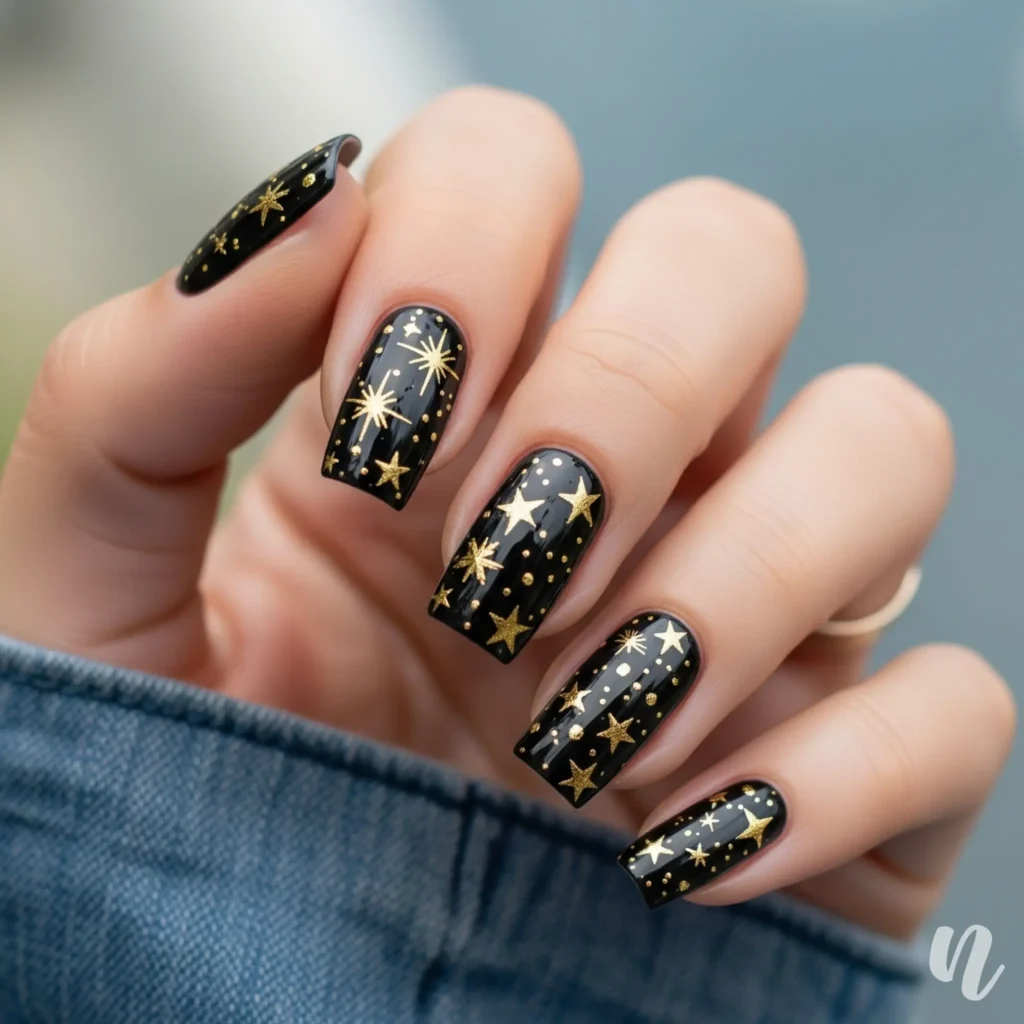 Gold Star Accent Nails