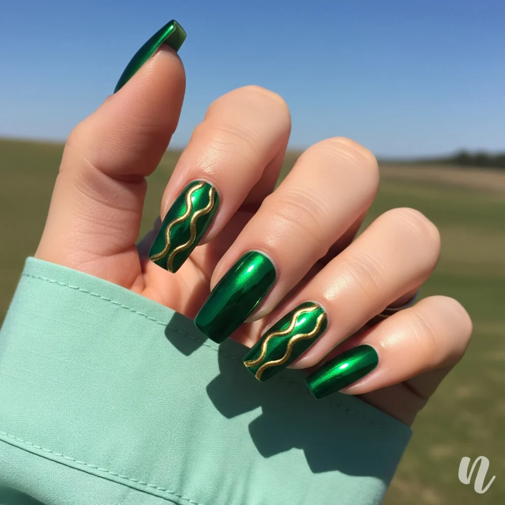 Green Chrome Holiday Nails