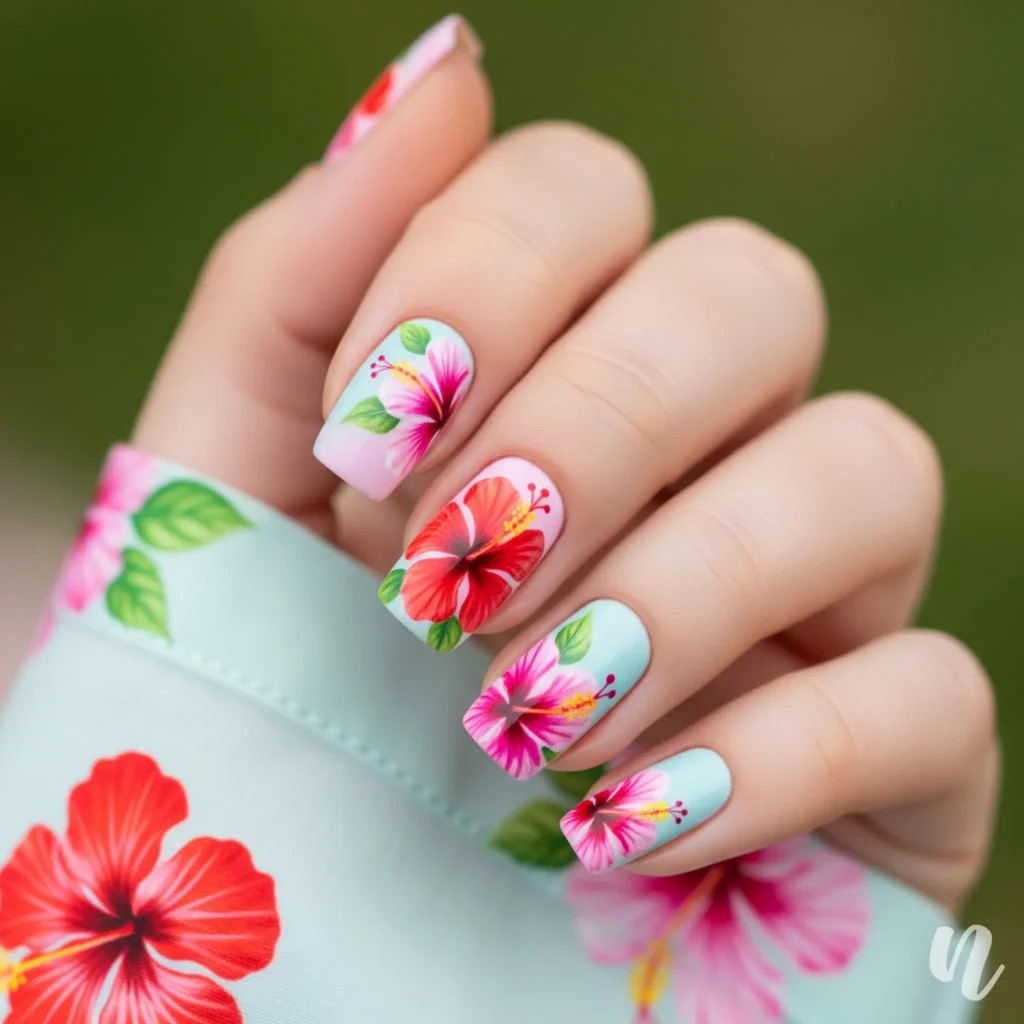 Hibiscus Flower Nails