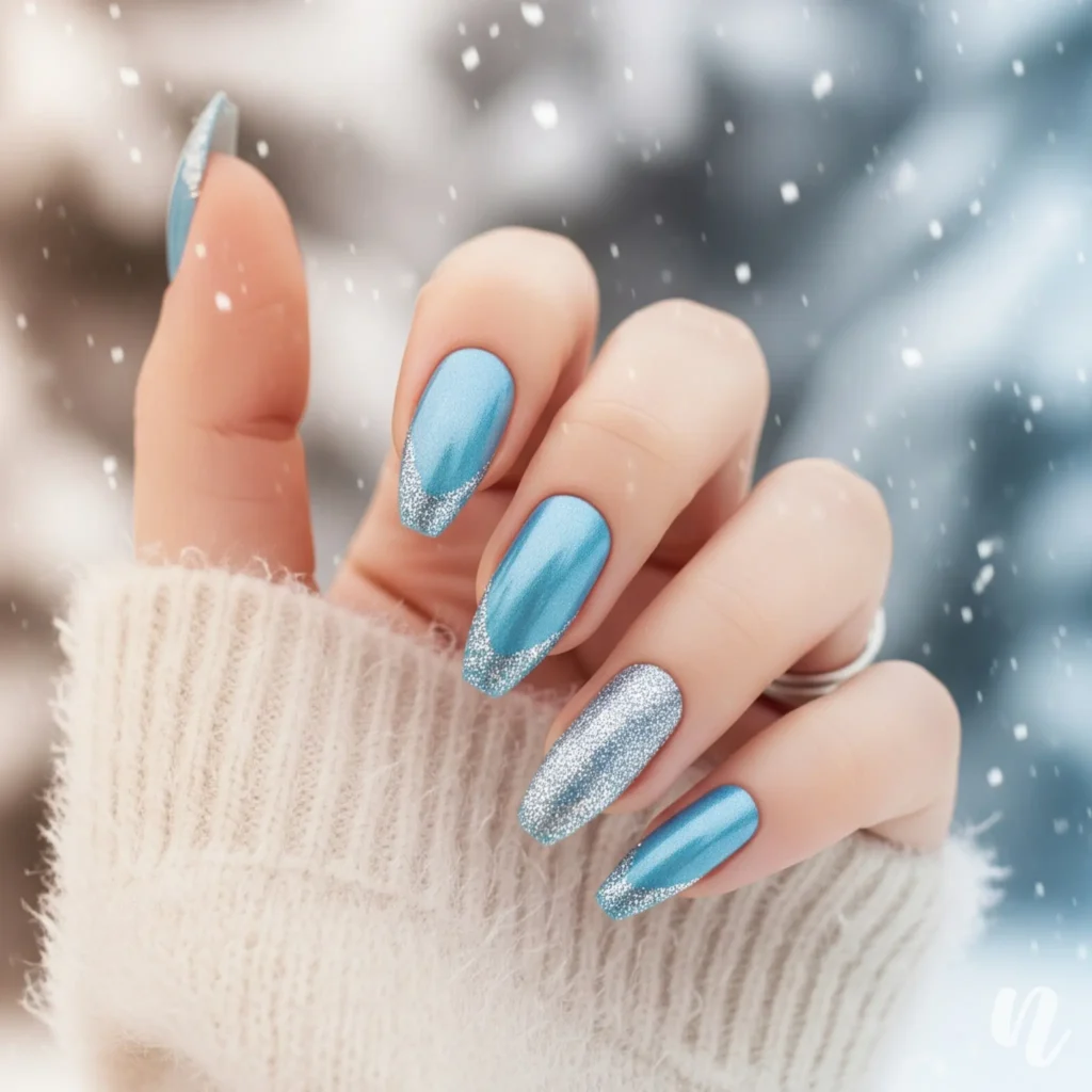 Icy Blue Chrome Nails