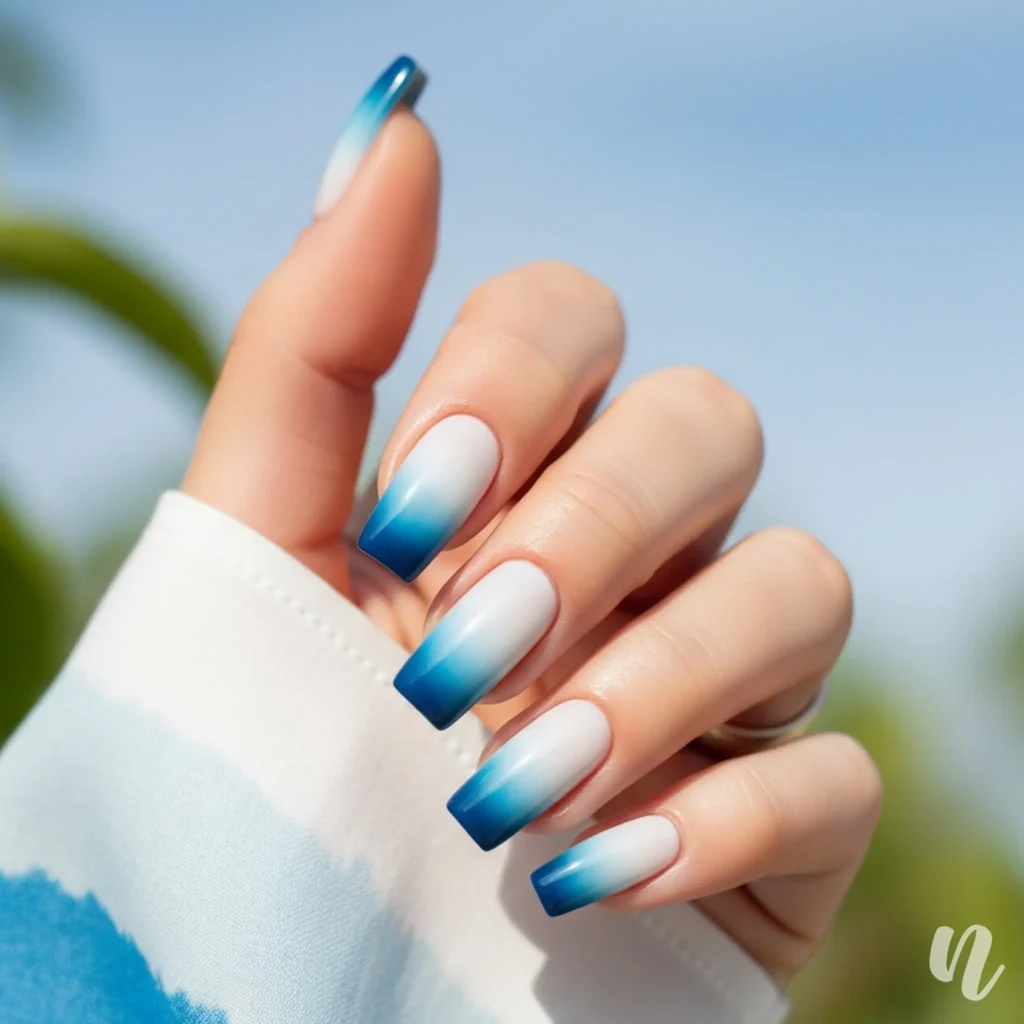 Icy Blue Ombre Nails