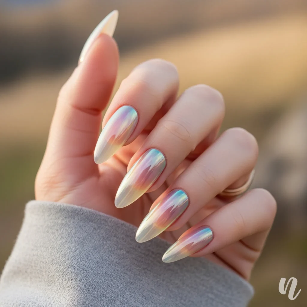 Iridescent Glow Almond Nails