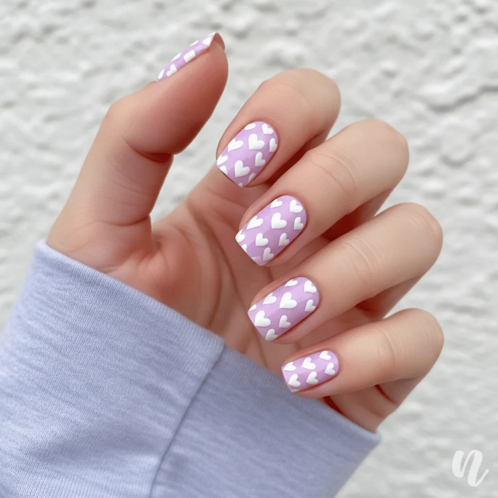 Lilac Milk Heart Nails