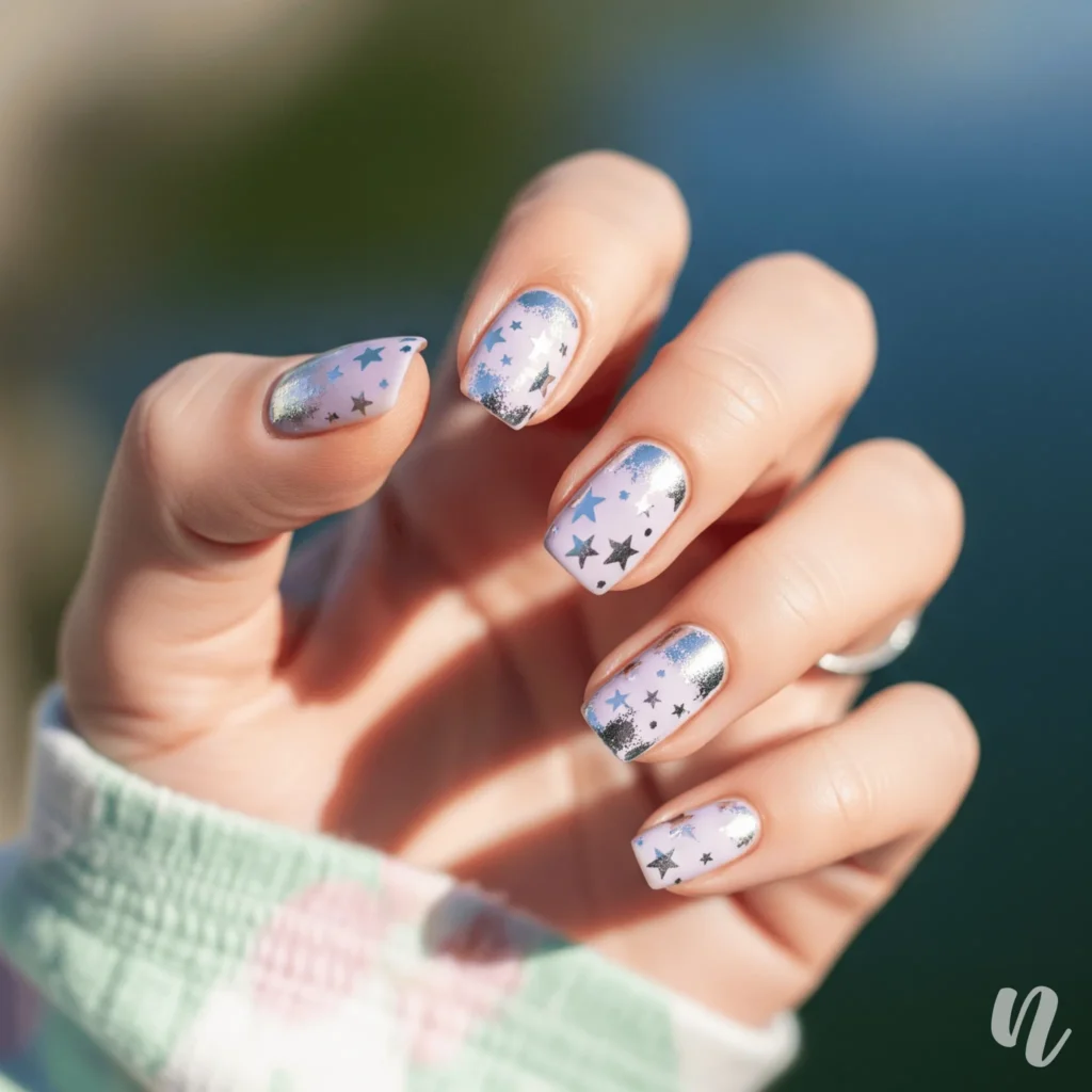 Lilac Milk Starry Nails