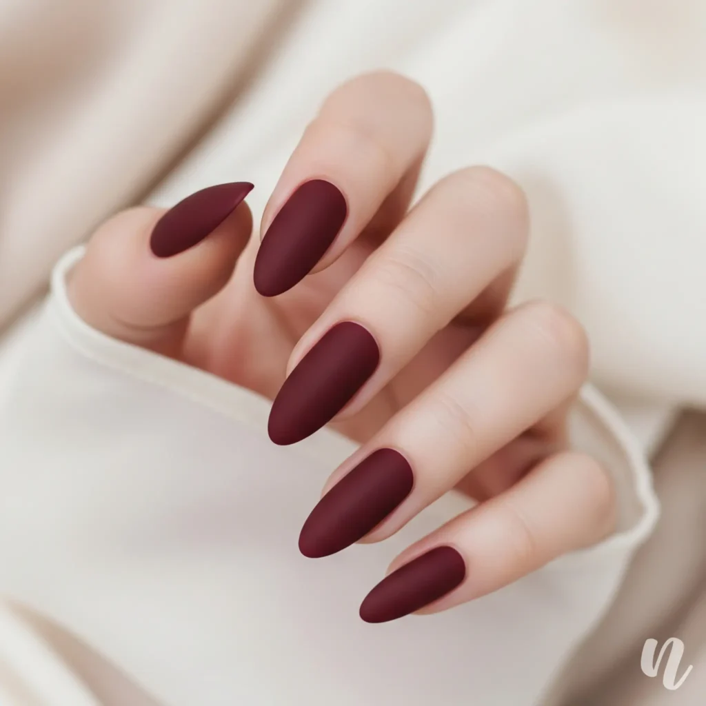 Matte Burgundy Almond Nails