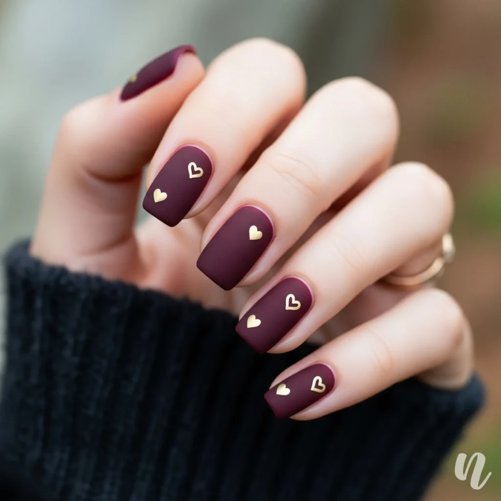 Matte Burgundy Love Nails