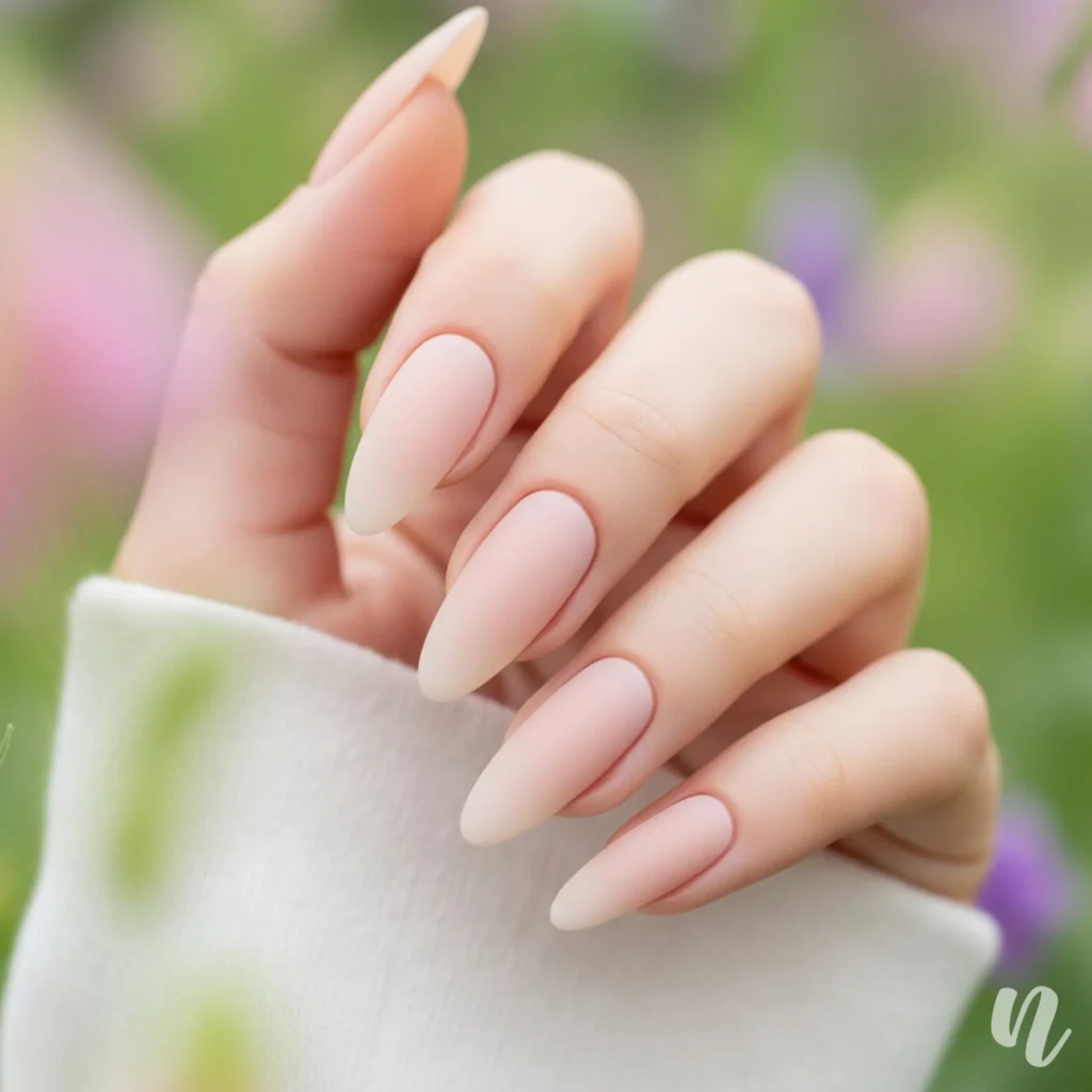 Matte Nude Almond Nails
