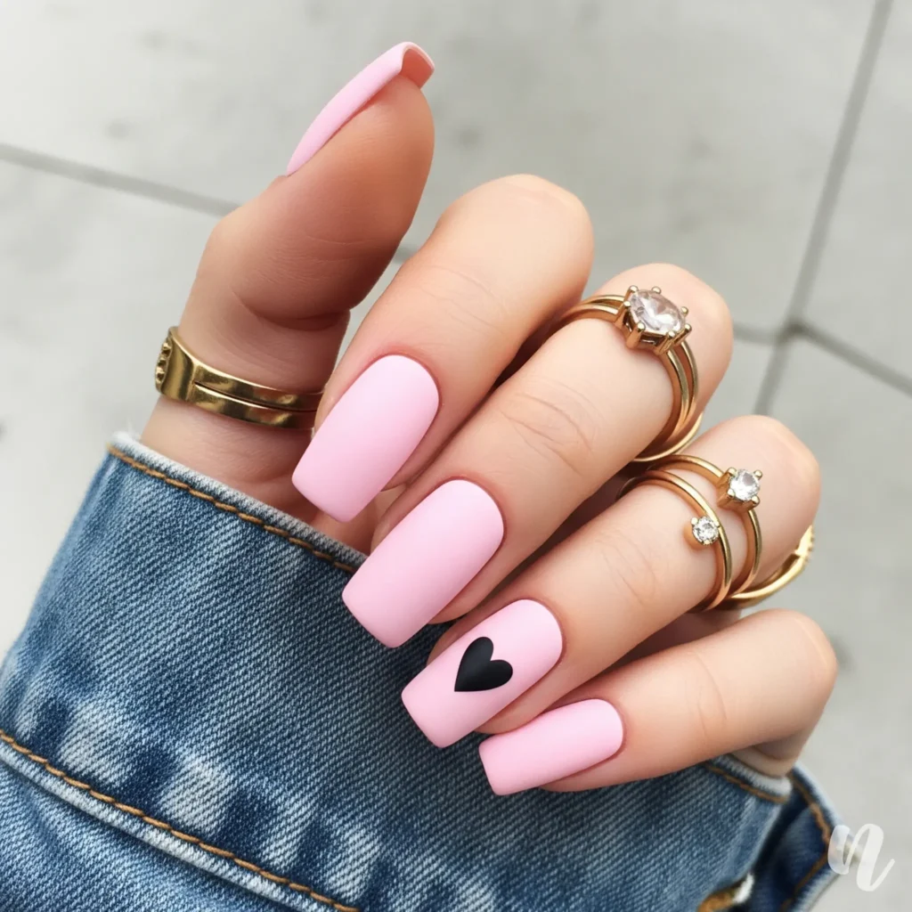 Matte Pink Valentine Nails