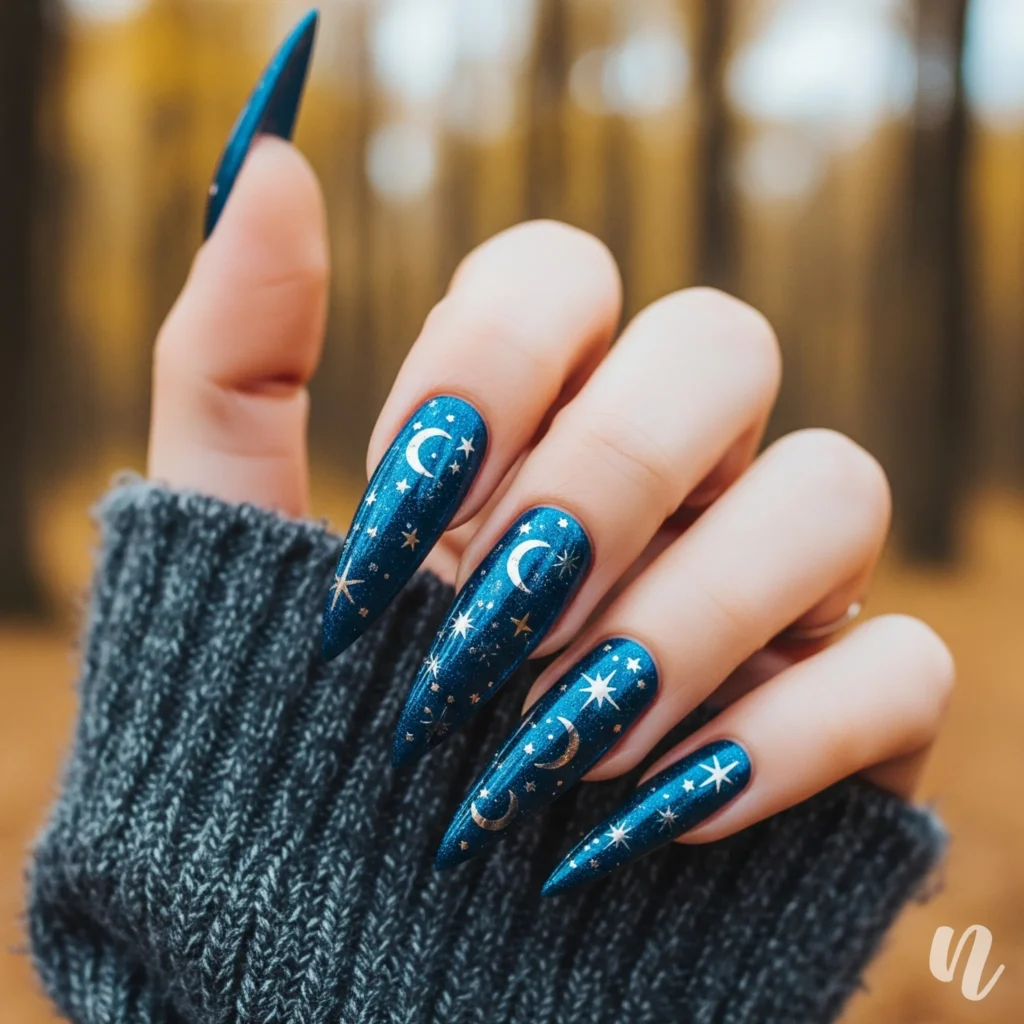 Midnight Blue Shimmer Nails