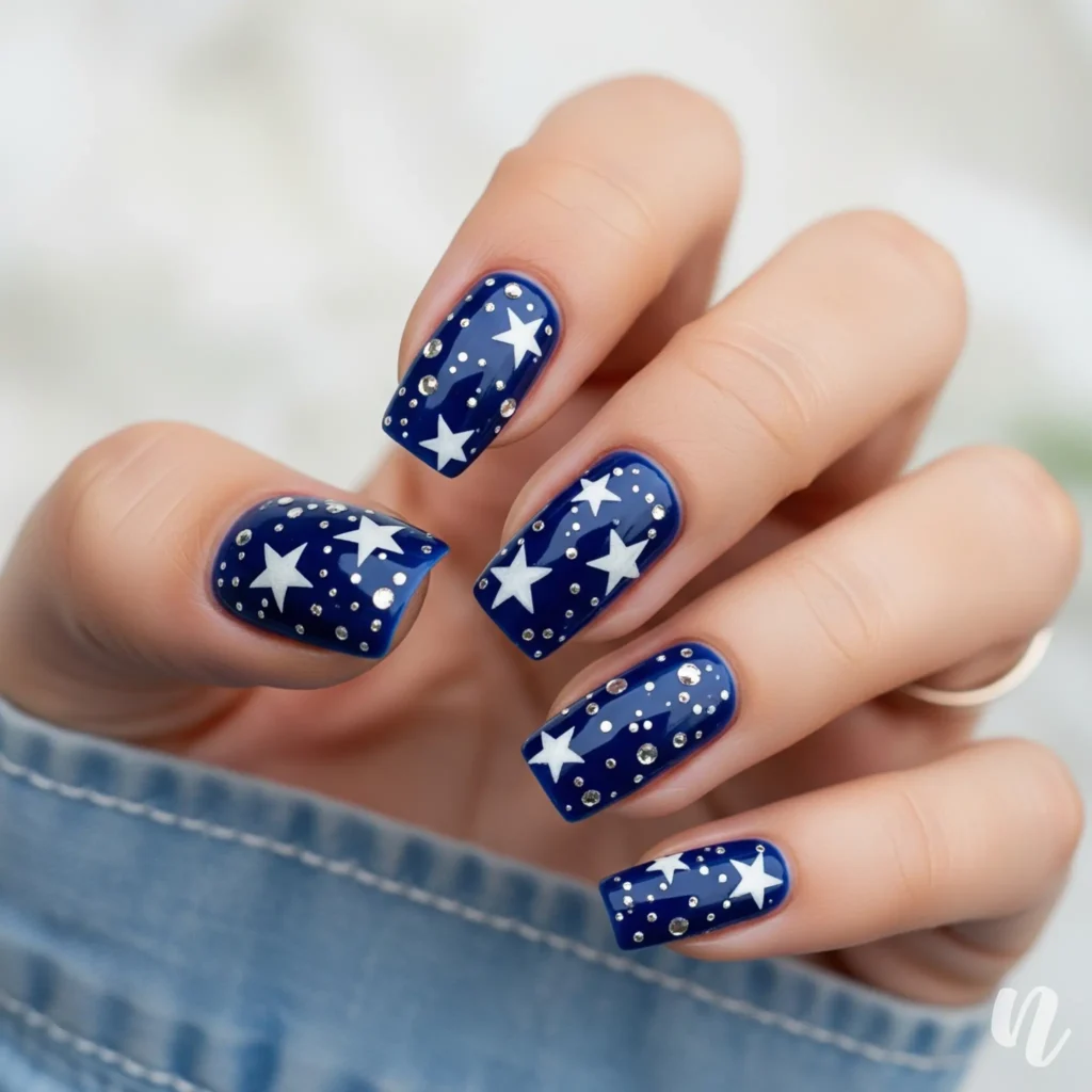 Midnight Blue Star Nails
