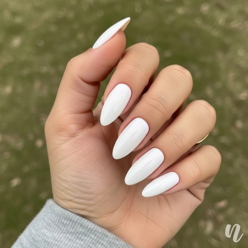 Milky White Almond Nails