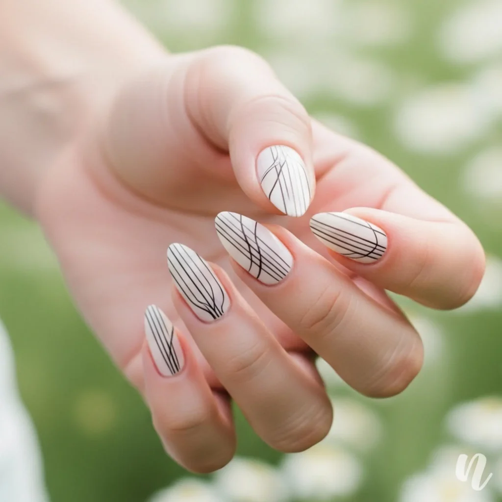 Minimalist Line Art Almond Nails
