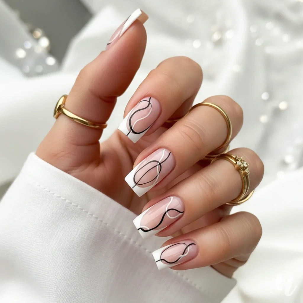Minimalist Line Art Square Nails
