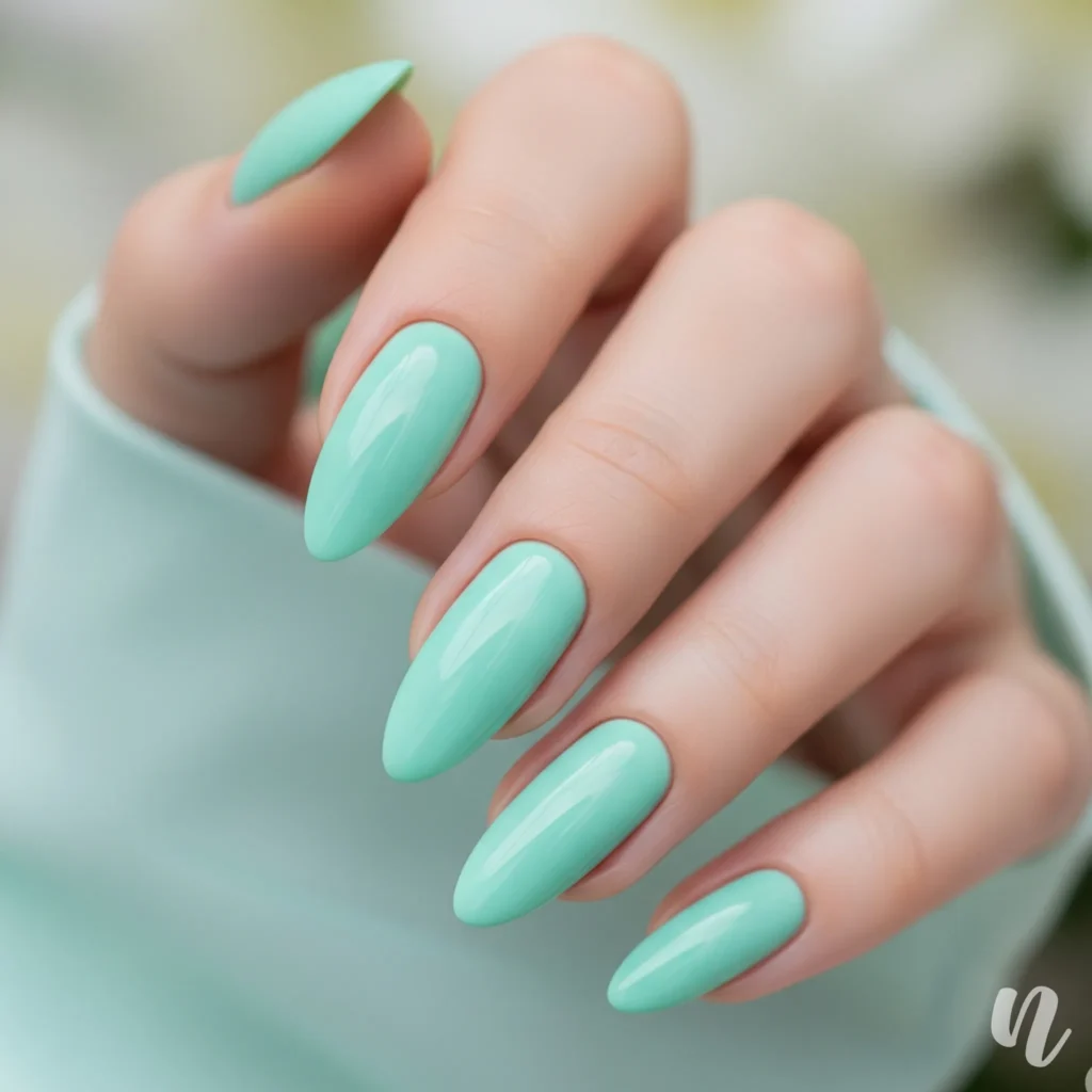 Mint Green Almond Nails