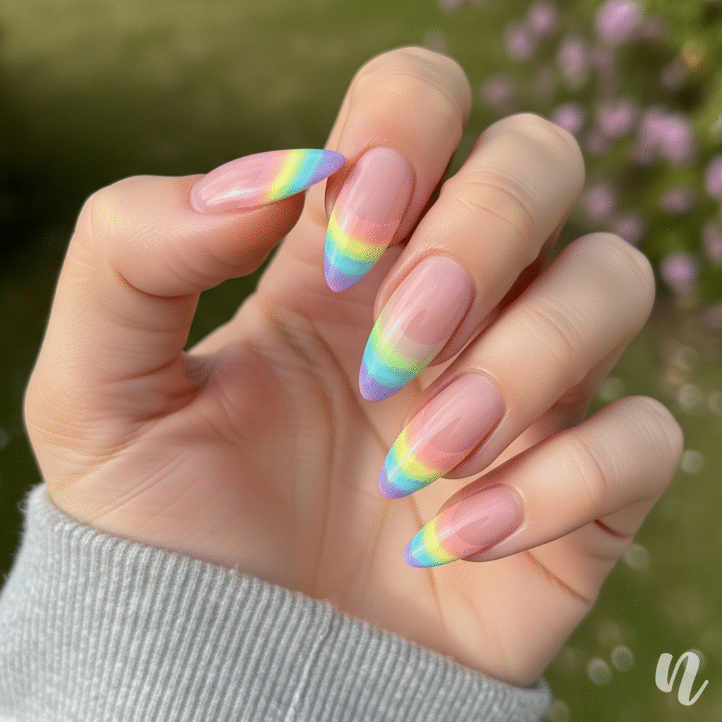 Rainbow Tip Almond Nails