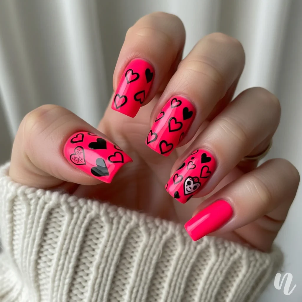 Neon Pink Valentine Nails